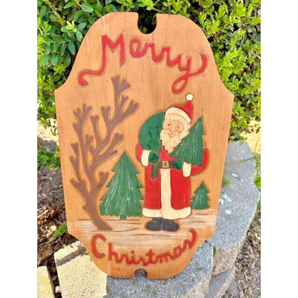 Merry Christmas Hanging Hand Made Wood Decor 16 in x 9.25 in